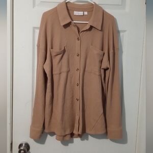 Belle by Kim Gravel Tan Button-Down Shirt